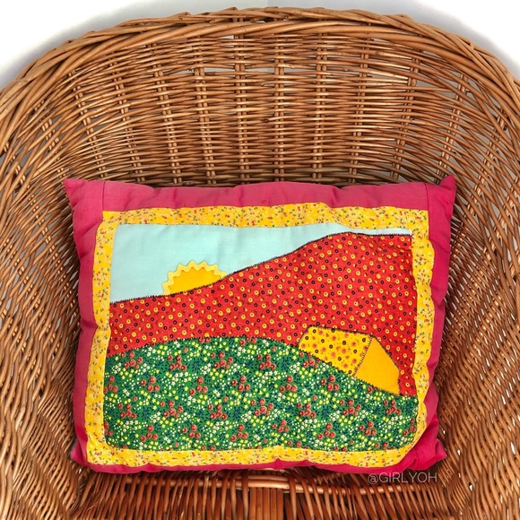 1970s Vintage Retro Patch Floral Handmade Throw Pillow - Picture 3 of 6